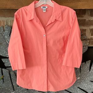 OLD Navy Perfect Fit Cotton/Lycra 3/4 Sleeve Button Front Blouse Size Large